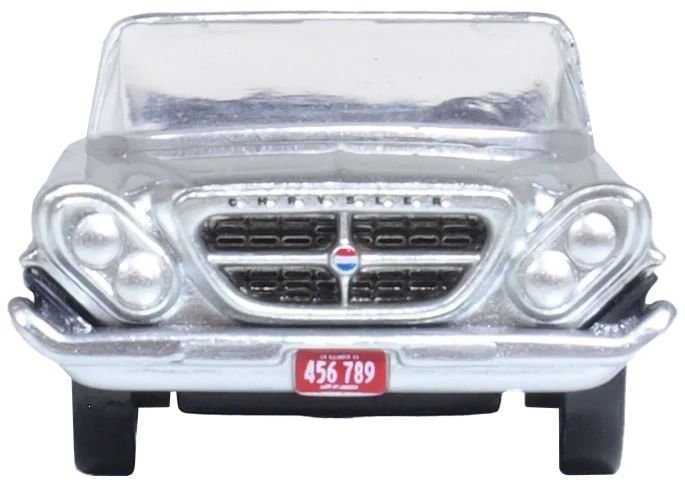 1961 Chrysler 300G Convertible Sheffield Silver Metallic 1/87 (HO) Scale Diecast Model Car by Oxford Diecast view 3