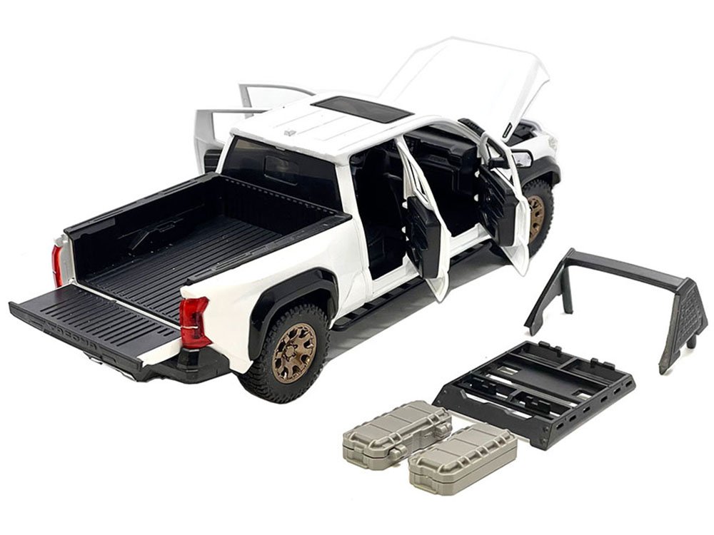 2024 Toyota Tacoma Trailhunter Edition Pickup Truck White Metallic 1/24 Diecast Model Car view 3