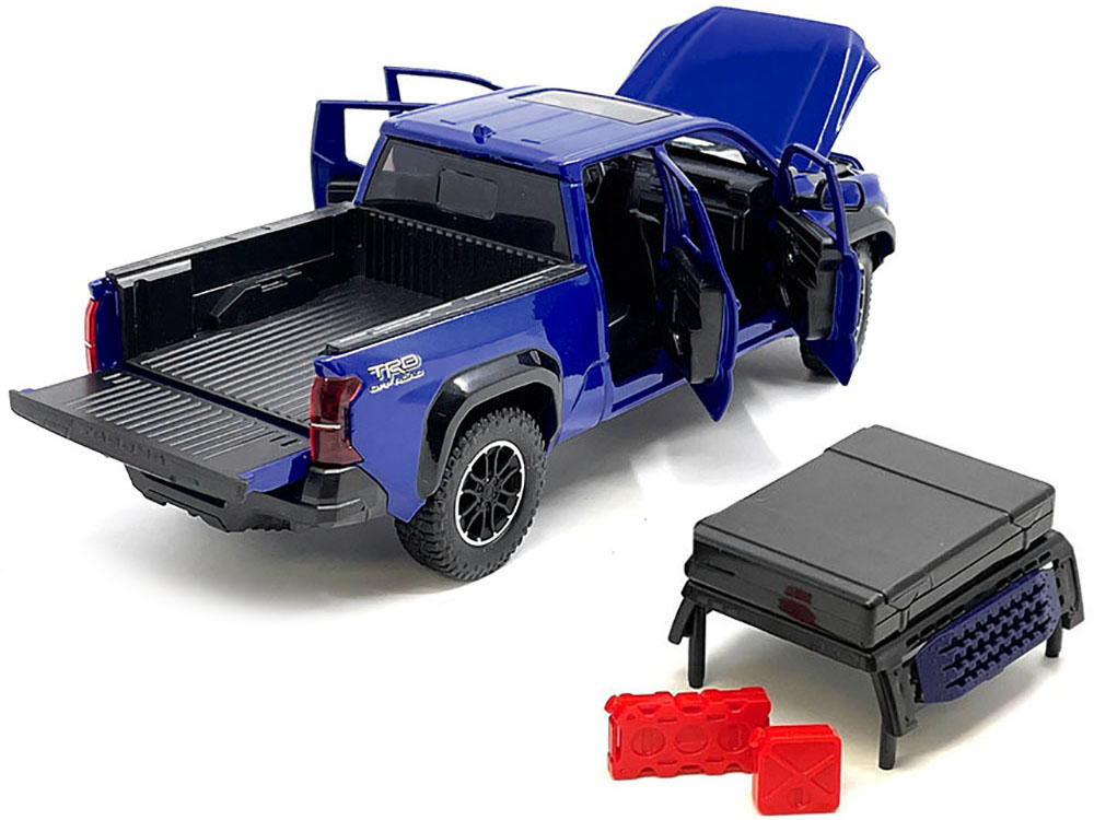 2024 Toyota Tacoma TRD Off-Road Edition Pickup Truck Blue Metallic with Bed Camper 1/24 Diecast Model Car view 2
