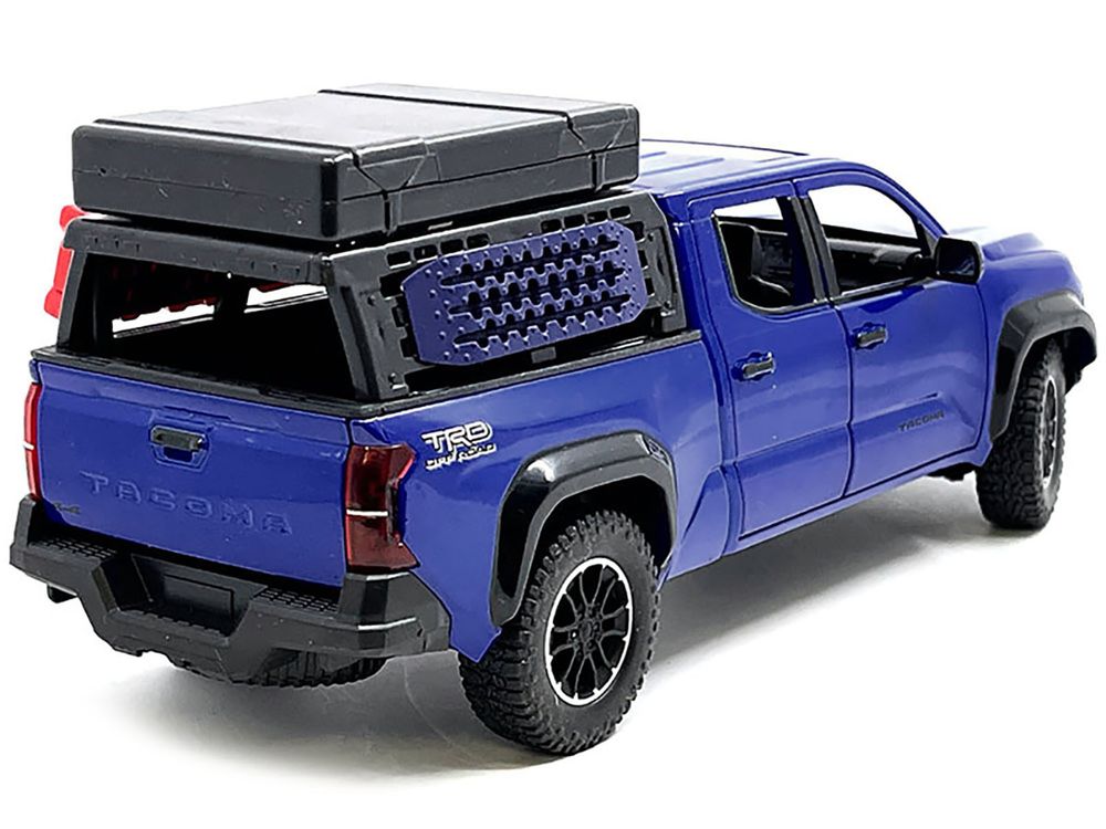 2024 Toyota Tacoma TRD Off-Road Edition Pickup Truck Blue Metallic with Bed Camper 1/24 Diecast Model Car view 3