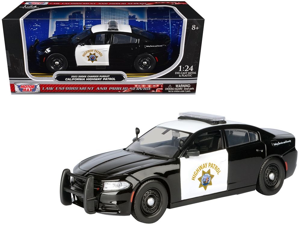 2023 Dodge Charger Pursuit Police Car "California Highway Patrol" Black and White "Law Enforcement and Public Service" Series 1/24 Diecast Model Car by Motormax