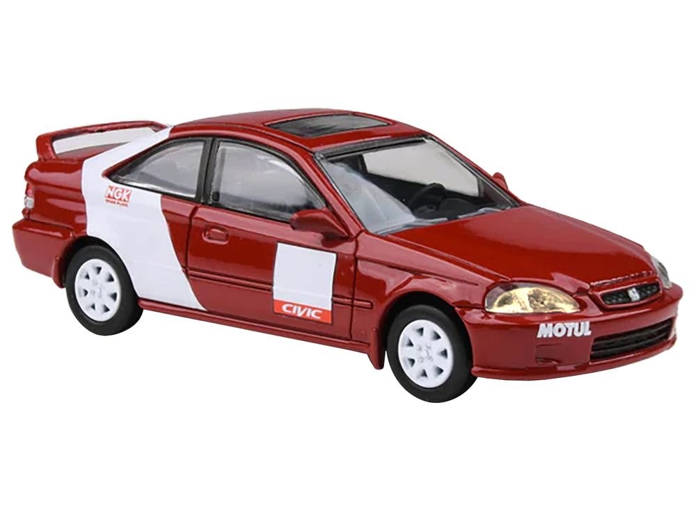 1999 Honda Civic Si EM1 "Kanjo Livery" Red with White Stripes 1/64 Diecast Model Car by Paragon Models view 2