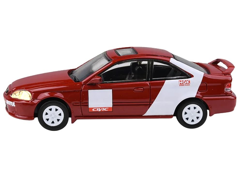 1999 Honda Civic Si EM1 "Kanjo Livery" Red with White Stripes 1/64 Diecast Model Car by Paragon Models view 3