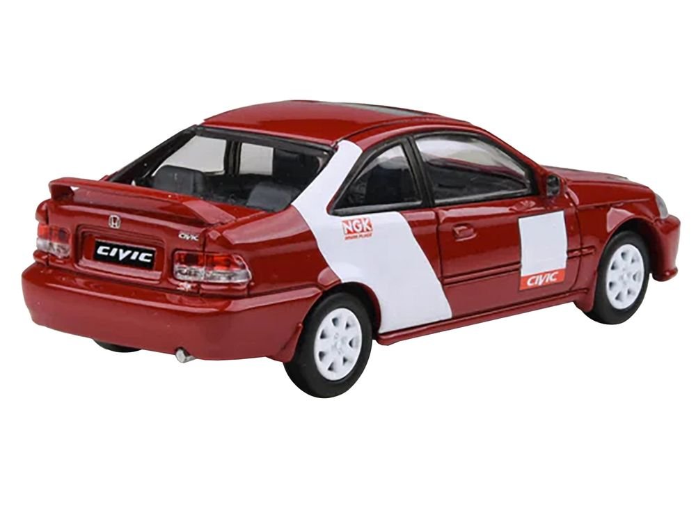 1999 Honda Civic Si EM1 "Kanjo Livery" Red with White Stripes 1/64 Diecast Model Car by Paragon Models view 4