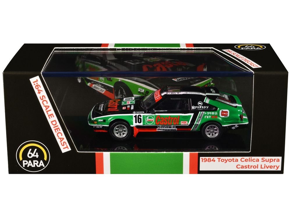 1984 Toyota Celica Supra #16 "Castrol Livery" Black and Green with Graphics 1/64 Diecast Model Car by Paragon Models view 3