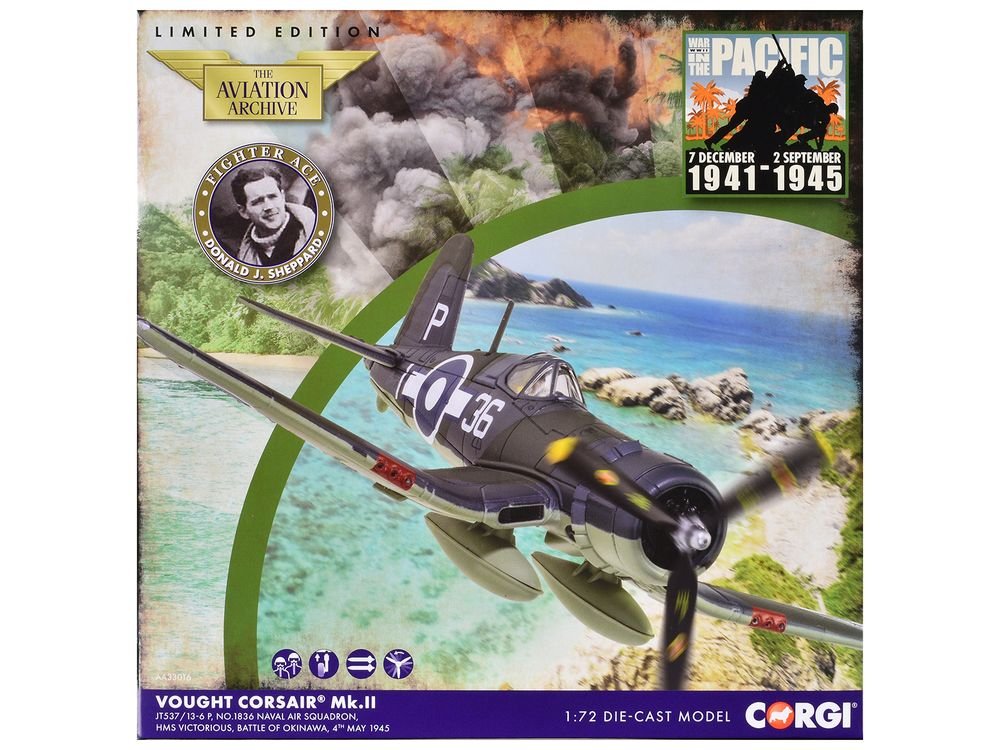Vought Corsair Mk. II Fighter Aircraft "JT537 1836 Naval Air Squadron HMS Victorious Battle of Okinawa" (1945) British Royal Navy Fleet Air Arm "The Aviation Archive" Series 1/72 Diecast Model by Corgi view 3