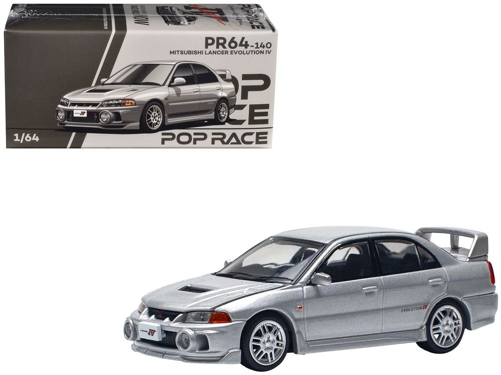 Mitsubishi Lancer Evolution IV RHD (Right Hand Drive) Steel Silver Metallic 1/64 Diecast Model Car by Pop Race