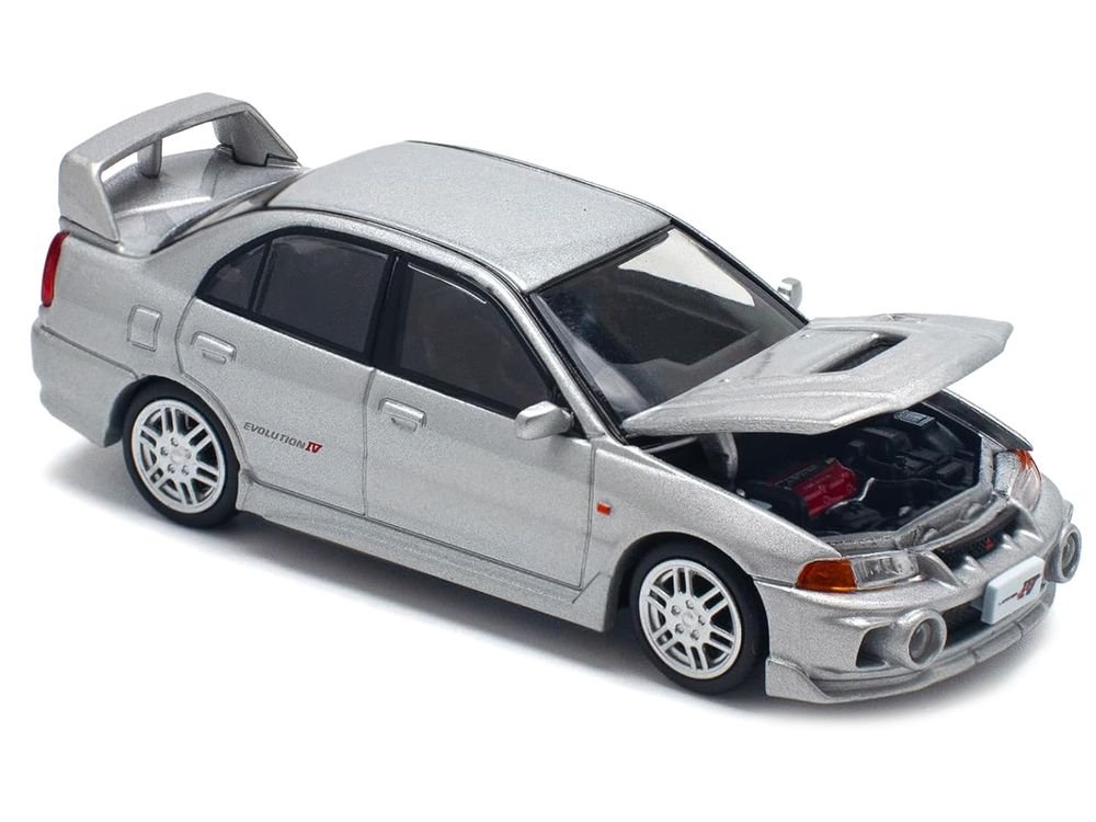 Mitsubishi Lancer Evolution IV RHD (Right Hand Drive) Steel Silver Metallic 1/64 Diecast Model Car by Pop Race view 2
