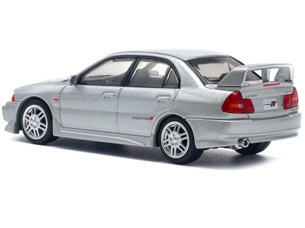 Mitsubishi Lancer Evolution IV RHD (Right Hand Drive) Steel Silver Metallic 1/64 Diecast Model Car by Pop Race view 3