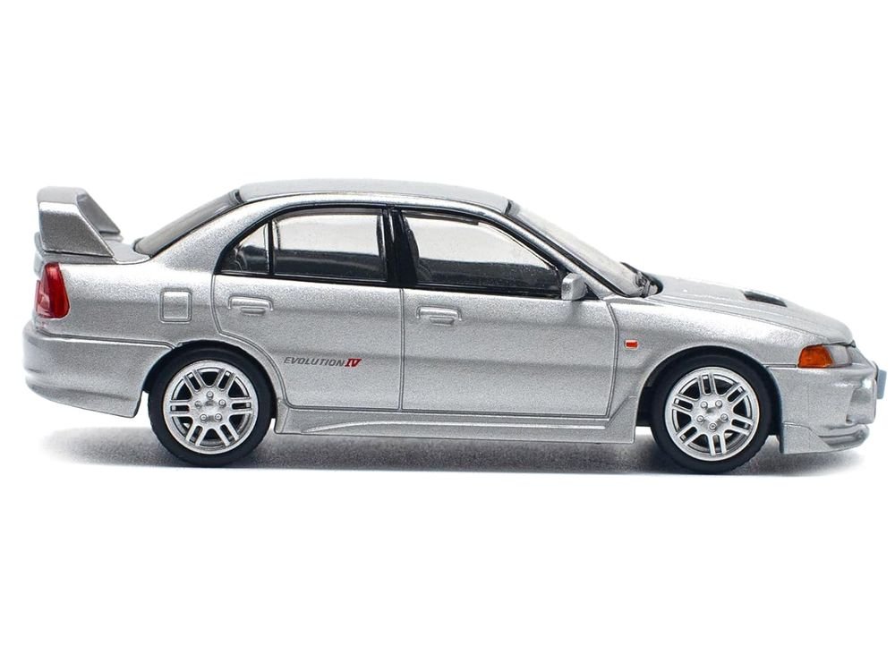 Mitsubishi Lancer Evolution IV RHD (Right Hand Drive) Steel Silver Metallic 1/64 Diecast Model Car by Pop Race view 4