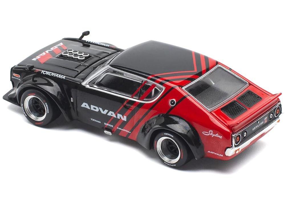 Skyline KPGC110 "Kenmeri" RHD (Right Hand Drive) "ADVAN" Black and Red 1/64 Diecast Model Car by Pop Race view 4