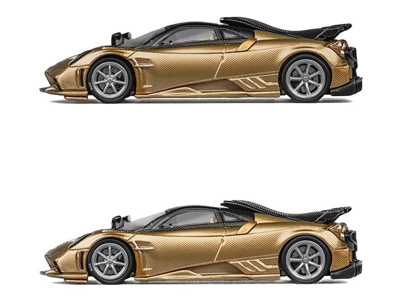 Pagani Imola Gold Carbon Metallic with Black Carbon Top with Extra Wheels 1/64 Diecast Model Car by CM Model view 2