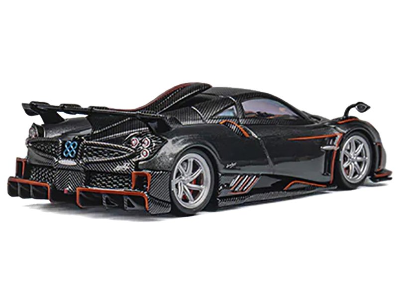 Pagani Imola Dark Gray Metallic with Carbon and Orange Accents with Extra Wheels 1/64 Diecast Model Car by CM Model view 3