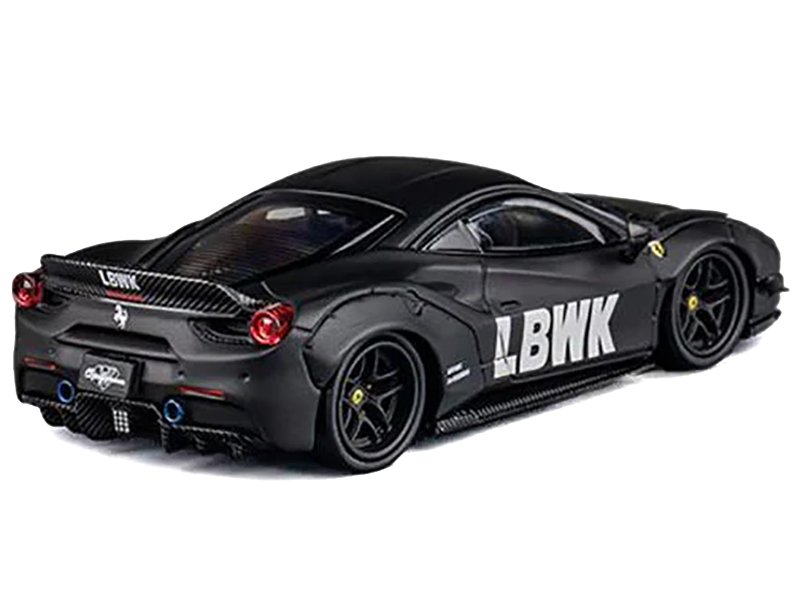 LB Works 488 "LBWK" Matt Black 1/64 Diecast Model Car by CM Model view 3