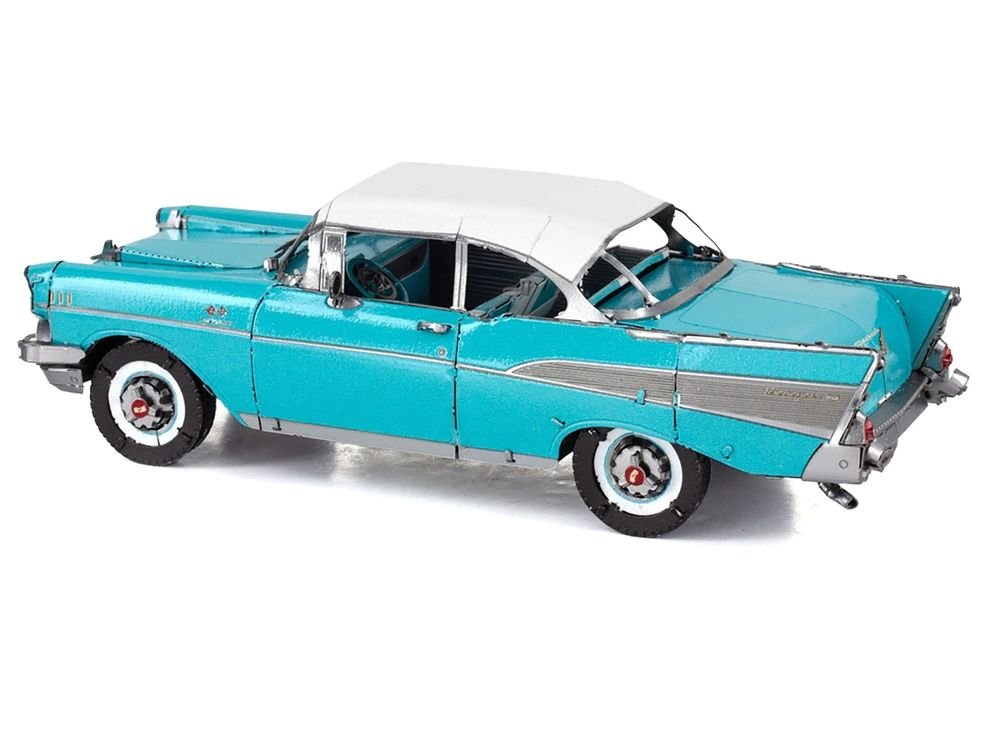 Model Kit 1957 Chevrolet Bel Air Turquoise with White Top (Challenging Difficulty) Steel Model by Metal Earth view 2