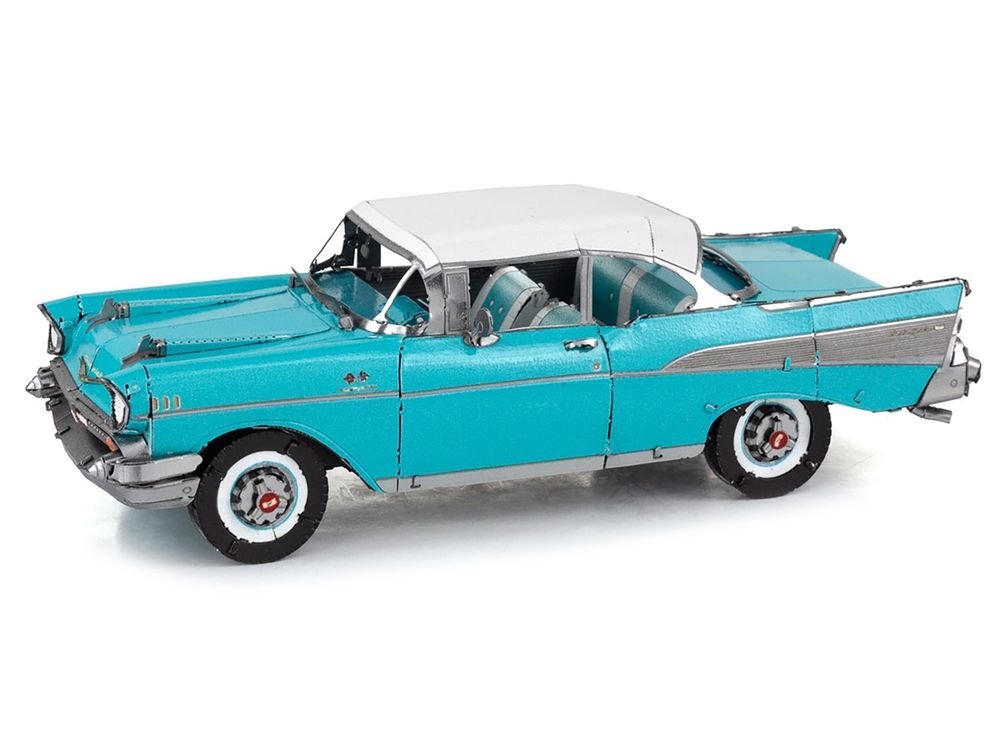 Model Kit 1957 Chevrolet Bel Air Turquoise with White Top (Challenging Difficulty) Steel Model by Metal Earth view 3