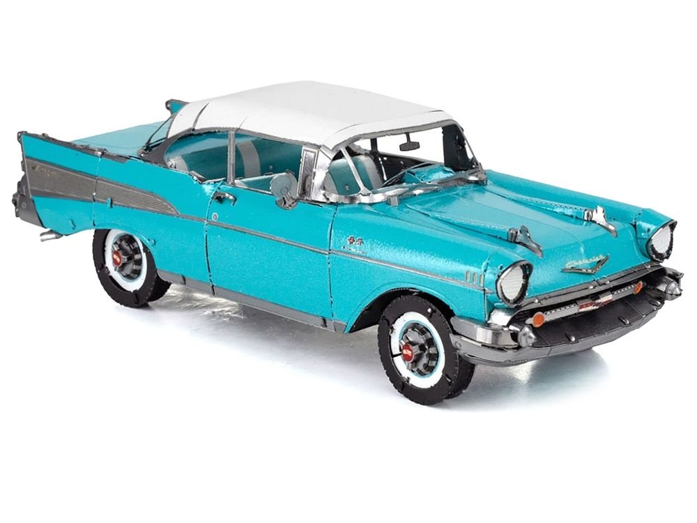 Model Kit 1957 Chevrolet Bel Air Turquoise with White Top (Challenging Difficulty) Steel Model by Metal Earth view 4