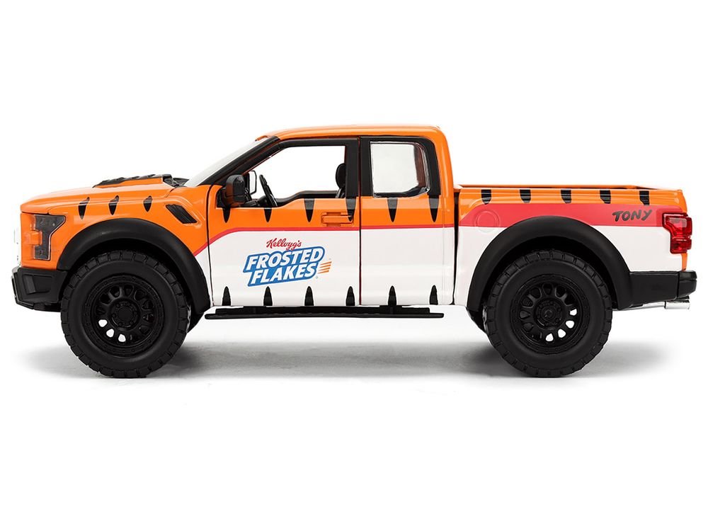 2017 Ford F-150 Raptor Pickup Truck "Frosted Flakes" Orange with Graphics and Tony the Tiger Diecast Figure "Hollywood Rides" Series 1/24 Diecast Model Car by Jada view 3