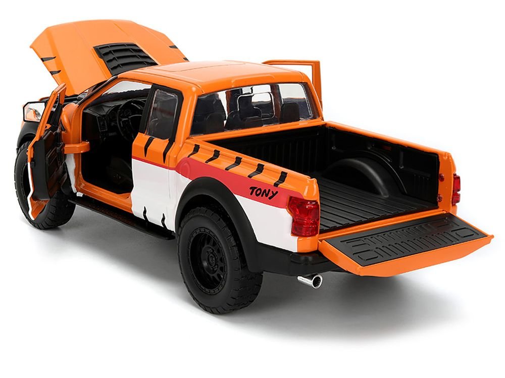 2017 Ford F-150 Raptor Pickup Truck "Frosted Flakes" Orange with Graphics and Tony the Tiger Diecast Figure "Hollywood Rides" Series 1/24 Diecast Model Car by Jada view 4