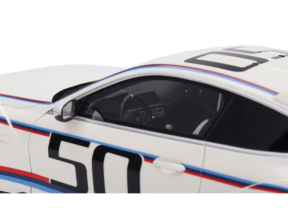 BMW M4 3.0 CSL #50 White with Blue and Red Stripes 1/18 Model Car by Top Speed view 2