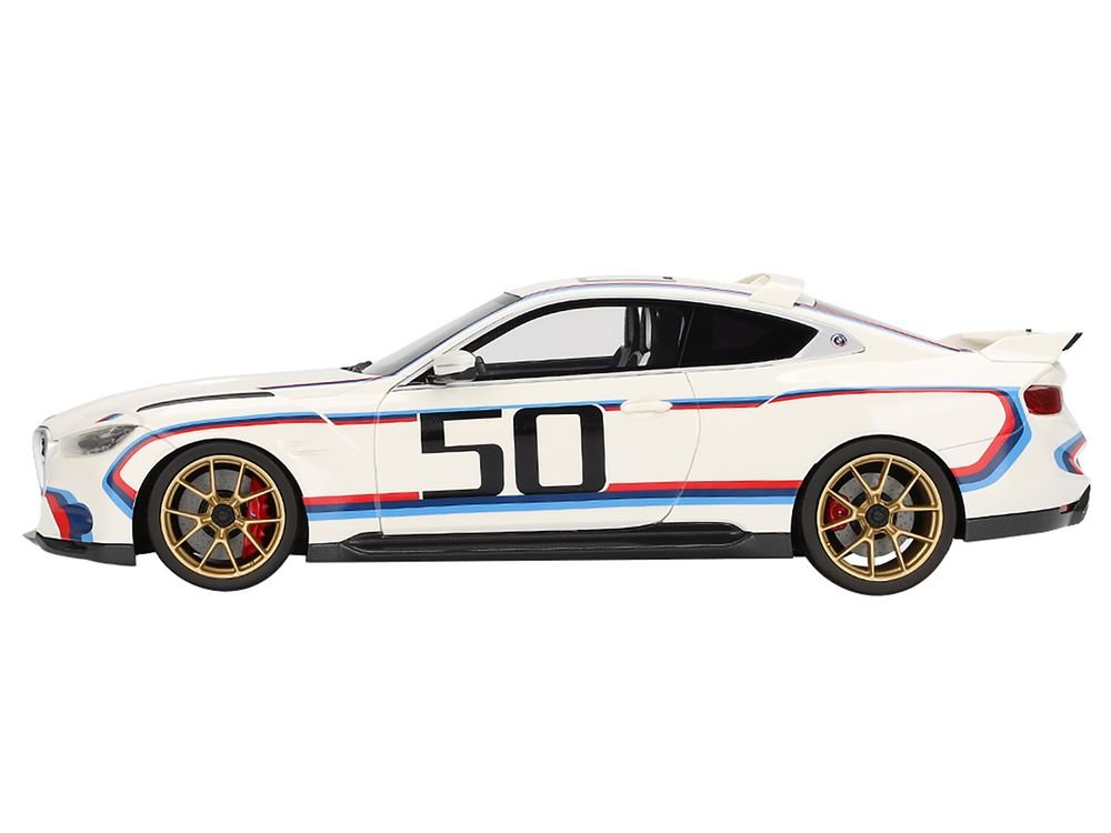 BMW M4 3.0 CSL #50 White with Blue and Red Stripes 1/18 Model Car by Top Speed view 3