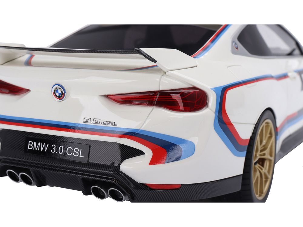 BMW M4 3.0 CSL #50 White with Blue and Red Stripes 1/18 Model Car by Top Speed view 5