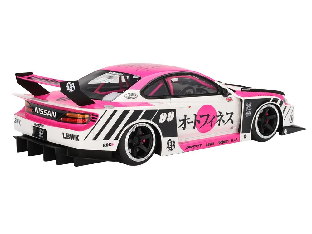 Nissan "LB-Super Silhouette" S15 SILVIA RHD (Right Hand Drive) #99 "Auto Finesse - SEMA 2023" White and Pink 1/18 Model Car by Top Speed view 4