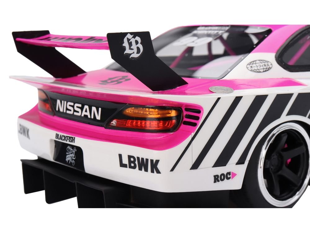 Nissan "LB-Super Silhouette" S15 SILVIA RHD (Right Hand Drive) #99 "Auto Finesse - SEMA 2023" White and Pink 1/18 Model Car by Top Speed view 5