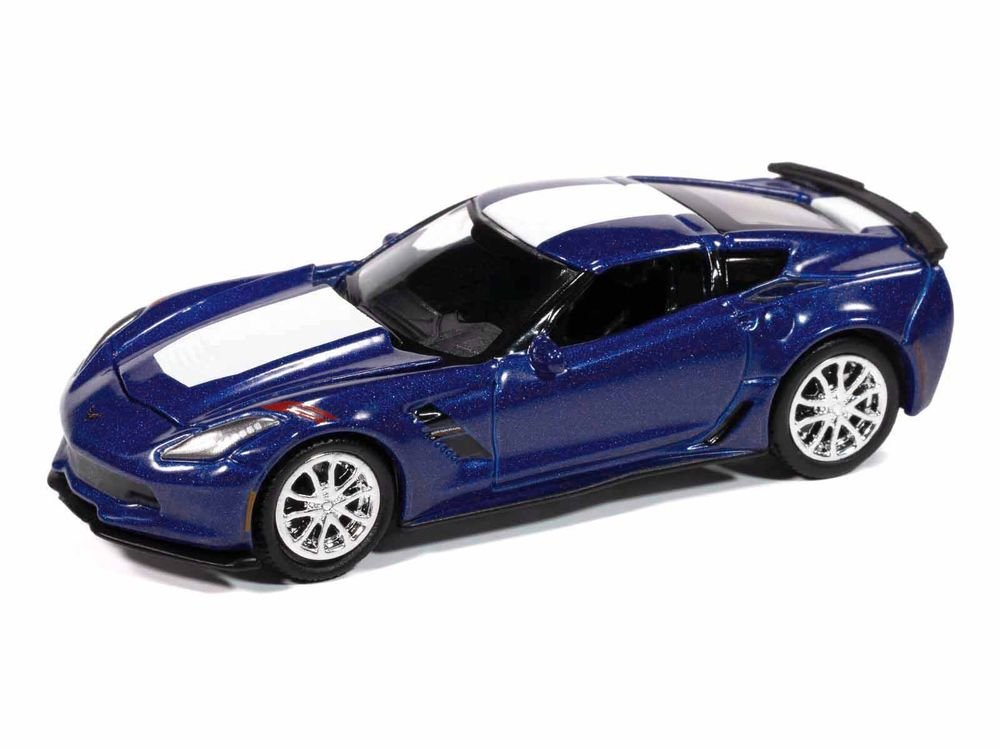 2018 Chevrolet Corvette Grand Sport Admiral Blue with White Stripe "Sports Cars" Series 1/64 Diecast Model Car by Auto World view 2
