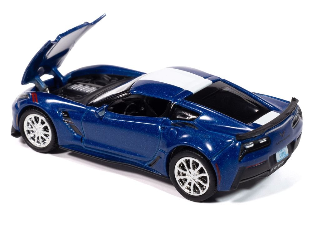 2018 Chevrolet Corvette Grand Sport Admiral Blue with White Stripe "Sports Cars" Series 1/64 Diecast Model Car by Auto World view 3