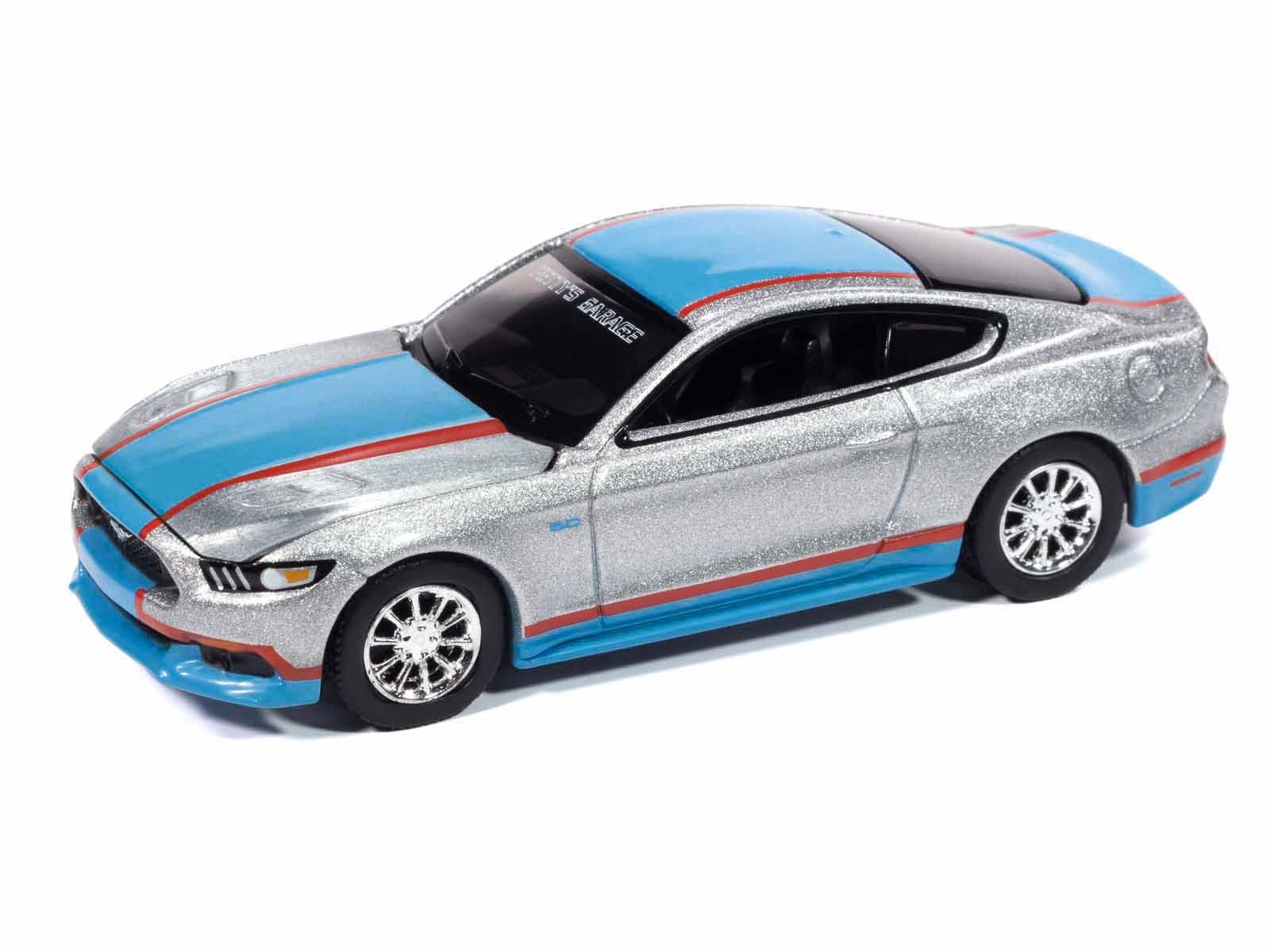 2017 Ford Mustang GT Tribute Edition "Petty's Garage" Ingot Silver Metallic with Petty Blue and Red Stripes "Modern Muscle" Series 1/64 Diecast Model Car by Auto World view 2