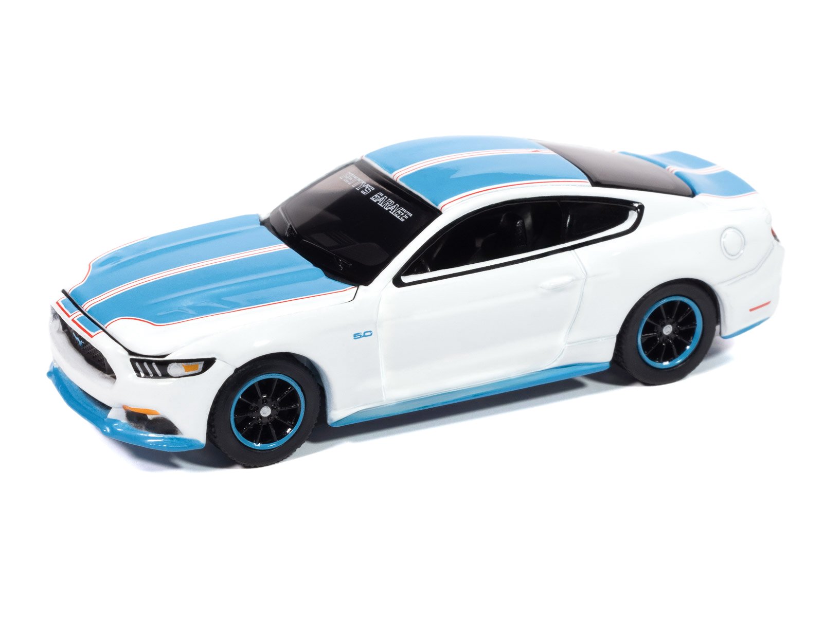 2016 Ford Mustang GT King Premier Edition "Petty's Garage" Oxford White with Petty Blue Stripes "Modern Muscle" Series 1/64 Diecast Model Car by Auto World view 2