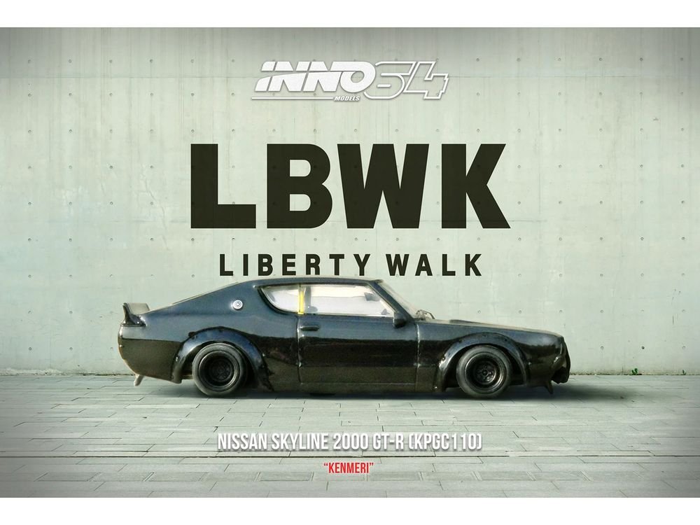 Nissan Skyline 2000 GT-R (KPGC110) RHD (Right Hand Drive) "LB-Works" Black 1/64 Diecast Model Car by Inno Models view 3