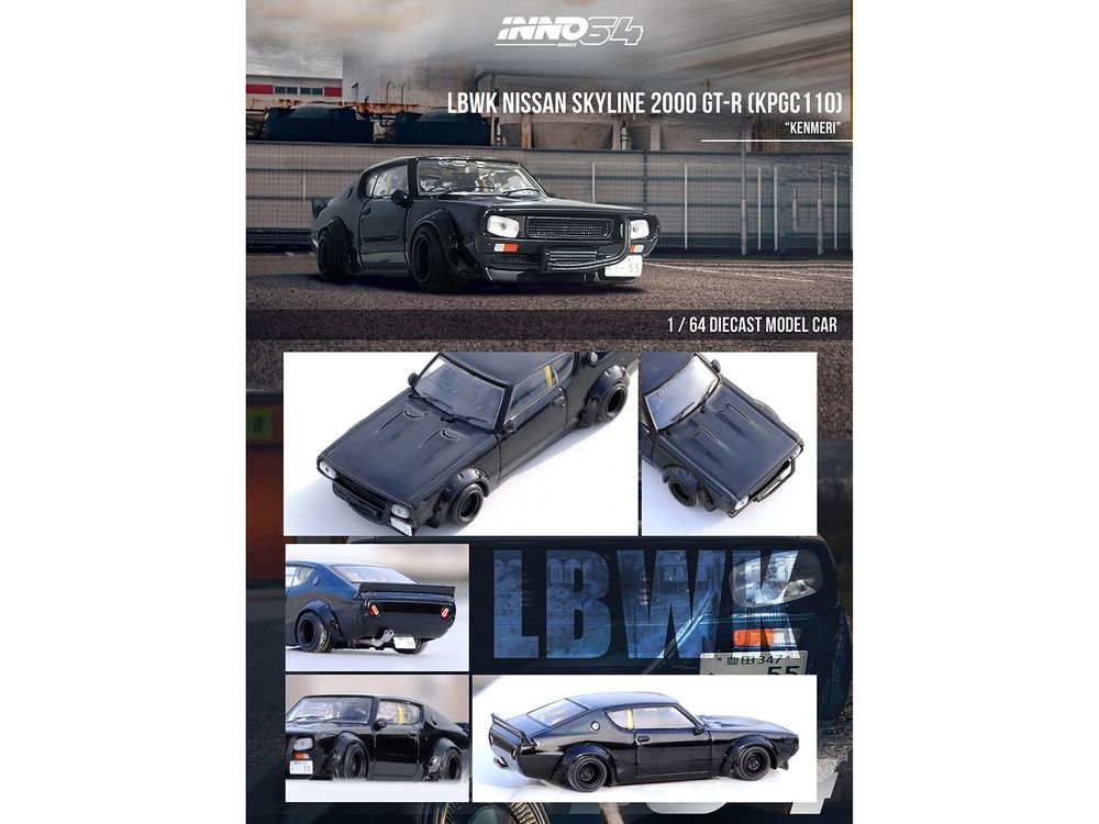 Nissan Skyline 2000 GT-R (KPGC110) RHD (Right Hand Drive) "LB-Works" Black 1/64 Diecast Model Car by Inno Models view 4