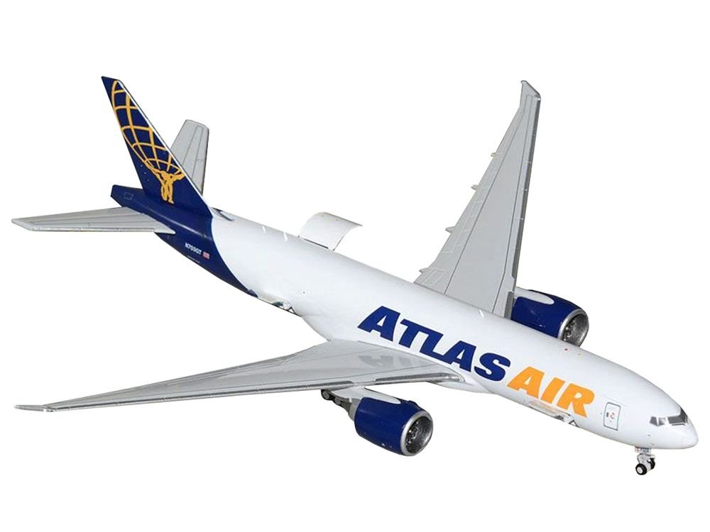 Boeing 777-200LRF Commercial Aircraft "Atlas Air" (N703GT) White with Blue Tail "Interactive Series" 1/400 Diecast Model Airplane by GeminiJets view 2