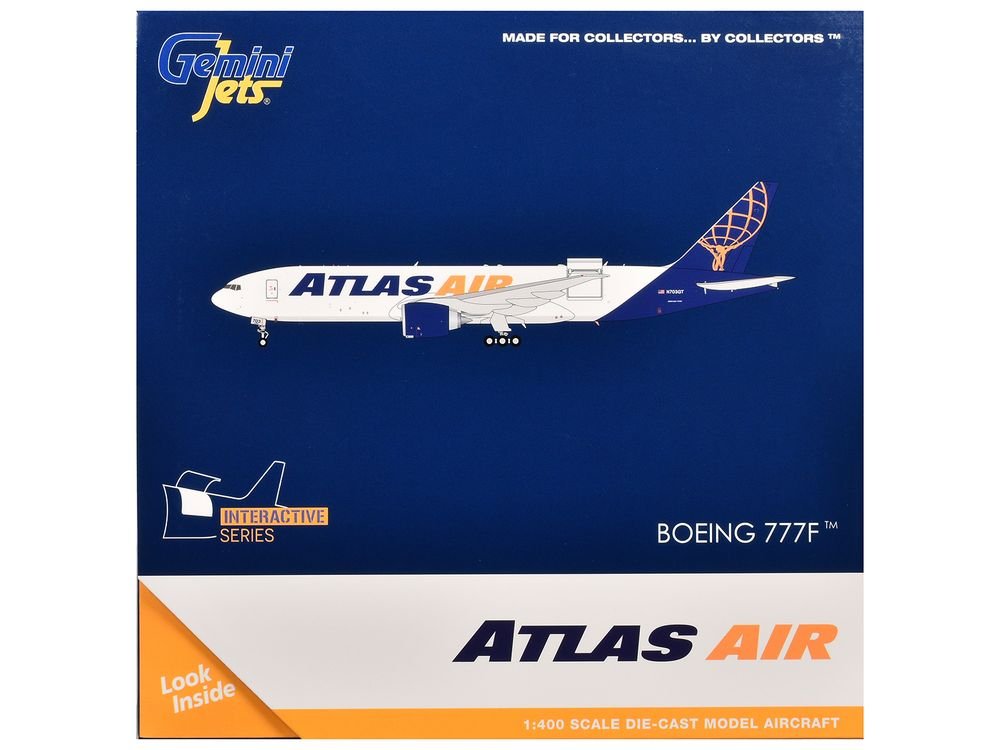 Boeing 777-200LRF Commercial Aircraft "Atlas Air" (N703GT) White with Blue Tail "Interactive Series" 1/400 Diecast Model Airplane by GeminiJets view 3