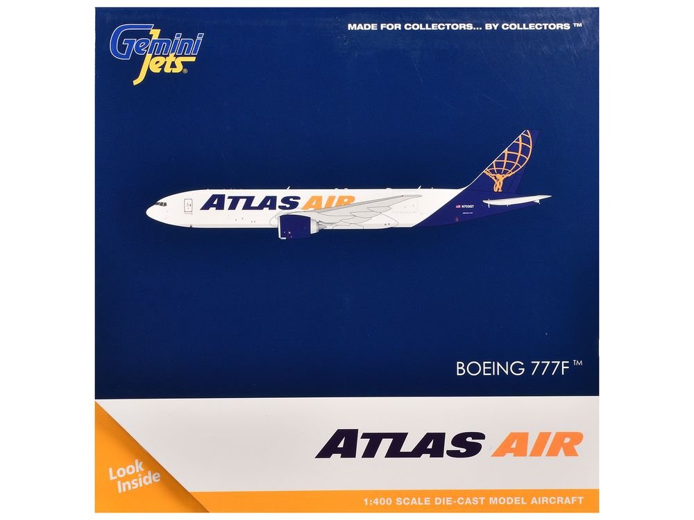 Boeing 777-200LR Commercial Aircraft "Atlas Air" (N703GT) White with Blue Tail 1/400 Diecast Model Airplane by GeminiJets view 3