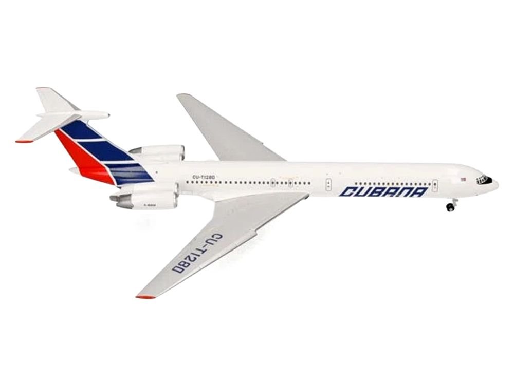 Ilyushin IL-62M Commercial Aircraft "Cubana de Aviacion" (T1280) White with Blue and Red Tail 1/200 Diecast Model Airplane by Herpa view 2