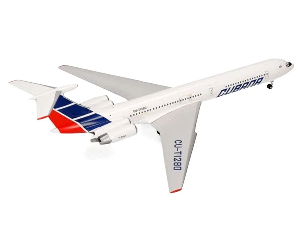 Ilyushin IL-62M Commercial Aircraft "Cubana de Aviacion" (T1280) White with Blue and Red Tail 1/200 Diecast Model Airplane by Herpa view 3