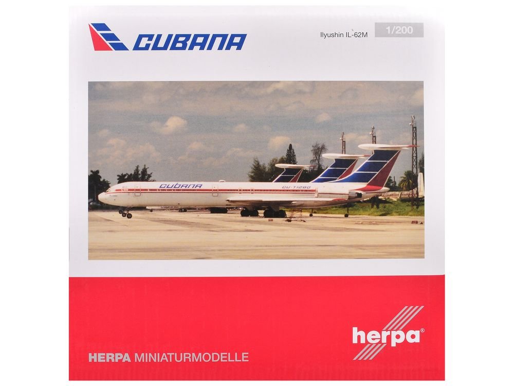Ilyushin IL-62M Commercial Aircraft "Cubana de Aviacion" (T1280) White with Blue and Red Tail 1/200 Diecast Model Airplane by Herpa view 4