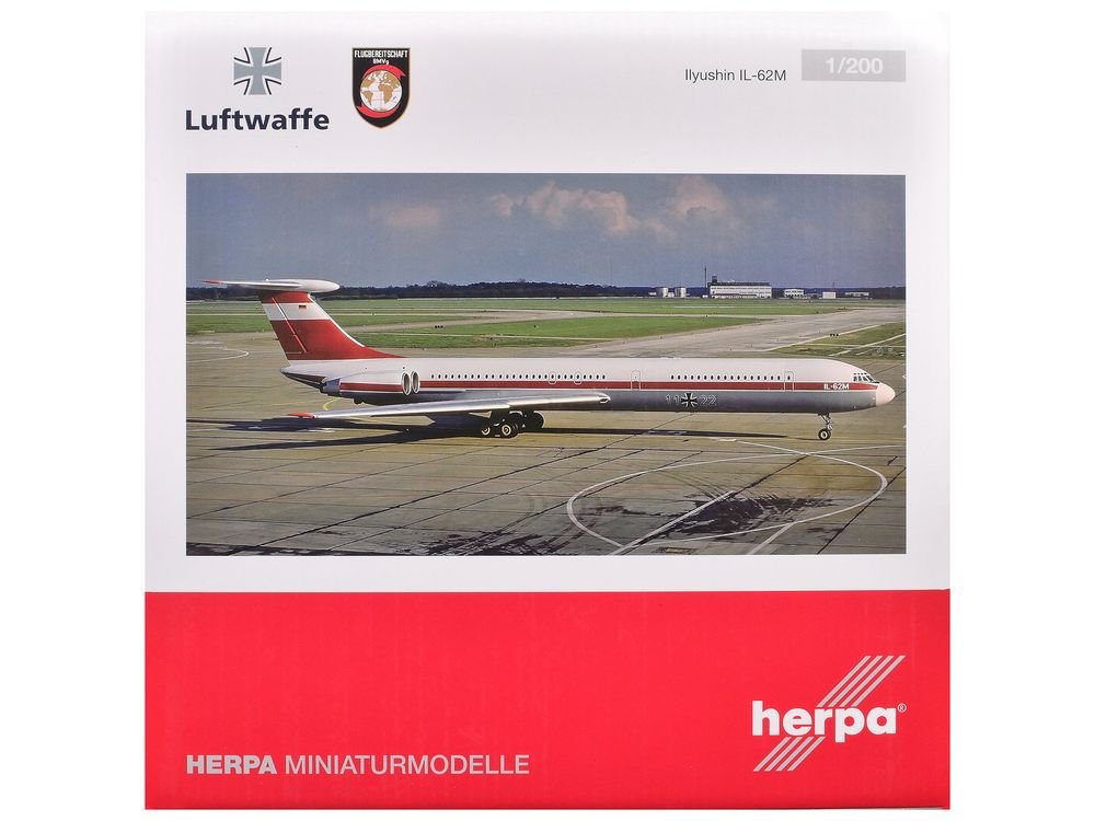 Ilyushin IL-62M Commercial Aircraft "German Luftwaffe" (11+22) White with Red Stripes 1/200 Diecast Model Airplane by Herpa