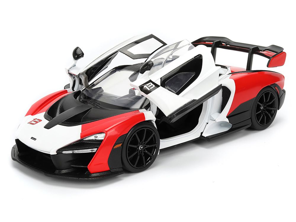 McLaren Senna Red and White with Carbon Hood and Top "HyperSpec" Series 1/24 Diecast Model Car by Jada view 2