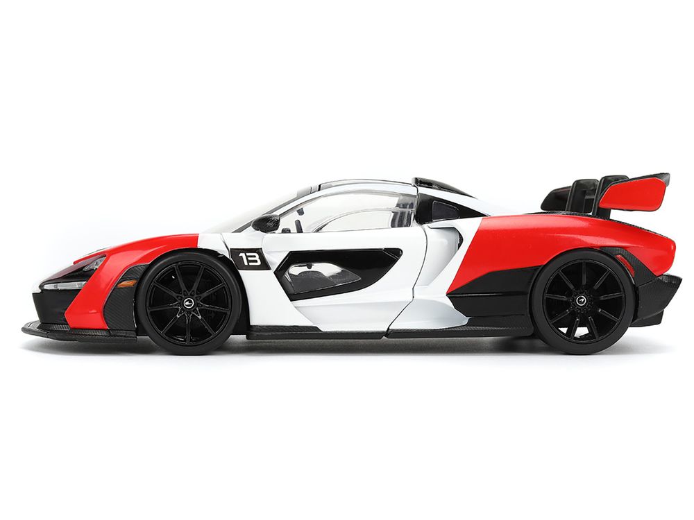 McLaren Senna Red and White with Carbon Hood and Top "HyperSpec" Series 1/24 Diecast Model Car by Jada view 3