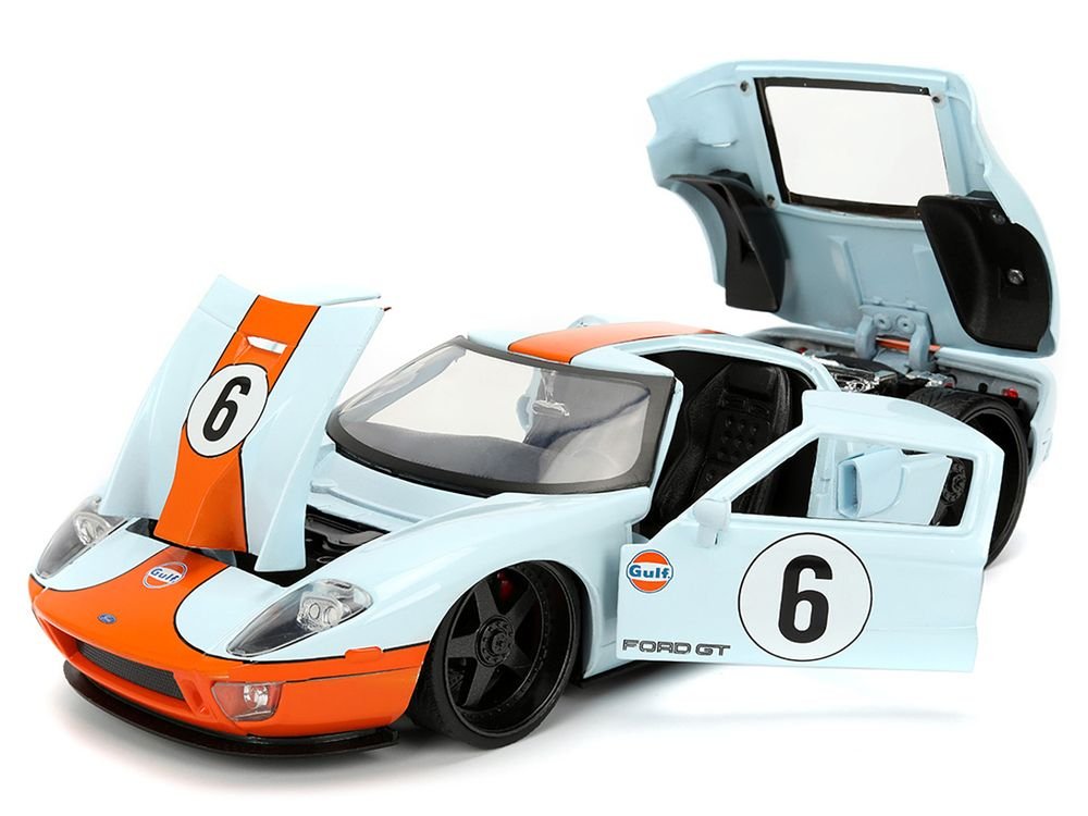 2005 Ford GT #6 "Gulf Oil" Light Blue with Orange Stripes "Hyper-Spec" Series 1/24 Diecast Model Car by Jada view 2