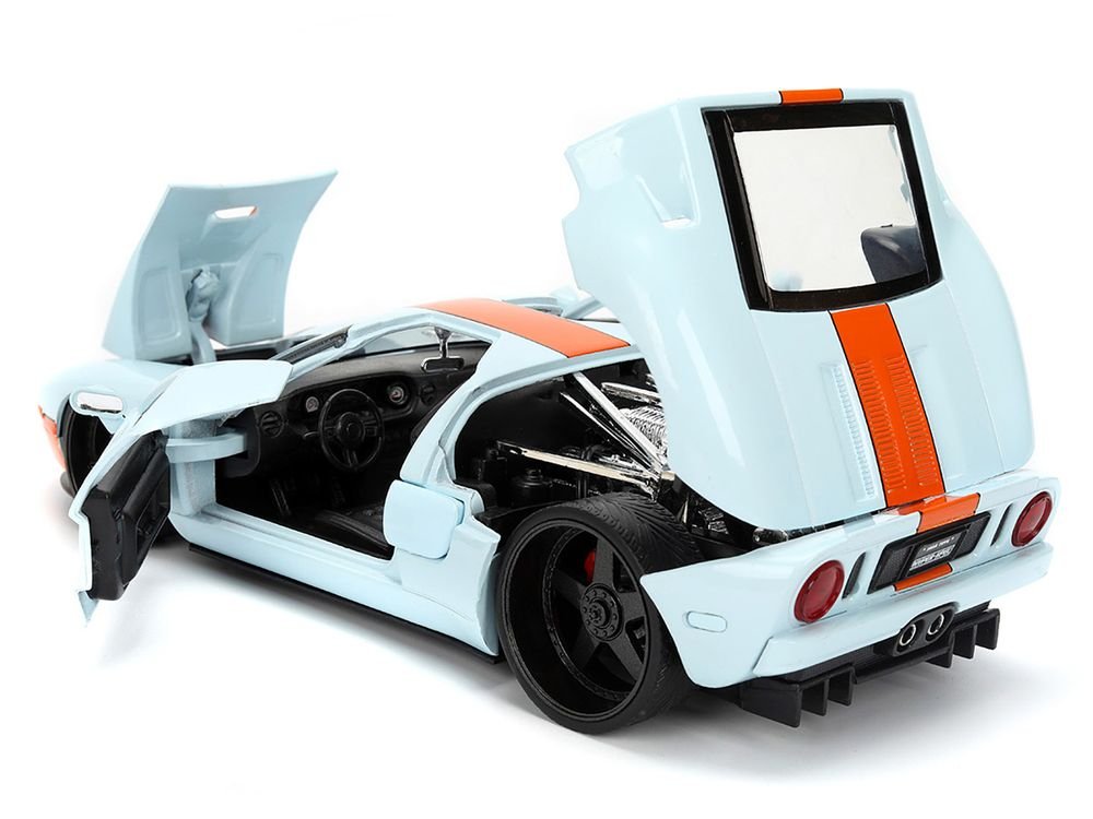 2005 Ford GT #6 "Gulf Oil" Light Blue with Orange Stripes "Hyper-Spec" Series 1/24 Diecast Model Car by Jada view 4