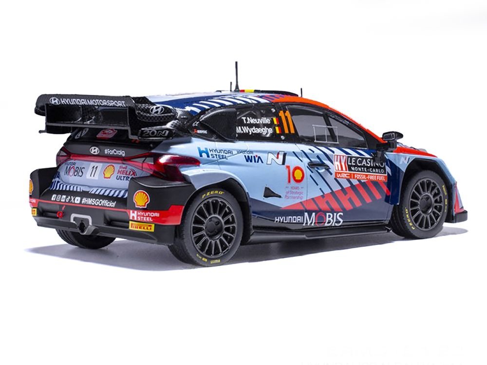 Hyundai i20 N Rally1 #11 Thierry Neuville - Martijn Wydaeghe Winner "Rallye Monte-Carlo" (2024) 1/18 Diecast Model Car by IXO Models view 2