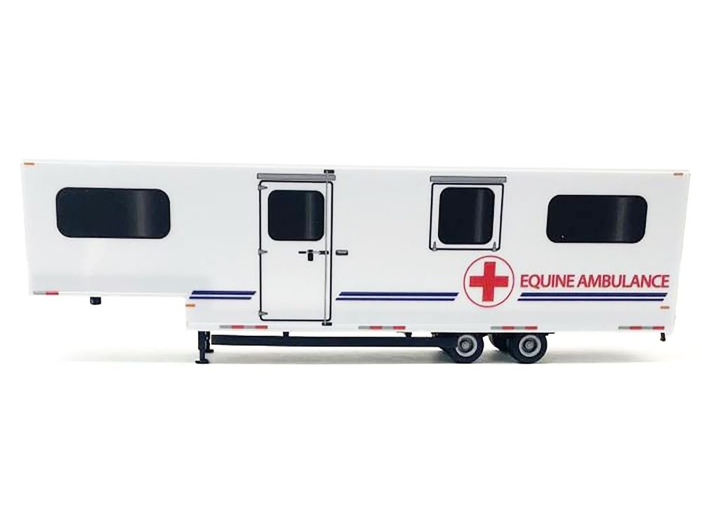 Equine Ambulance Trailer White with Blue Stripes 1/87 (HO) Plastic Model by Promotex view 2