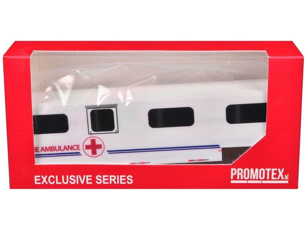 Equine Ambulance Trailer White with Blue Stripes 1/87 (HO) Plastic Model by Promotex view 3