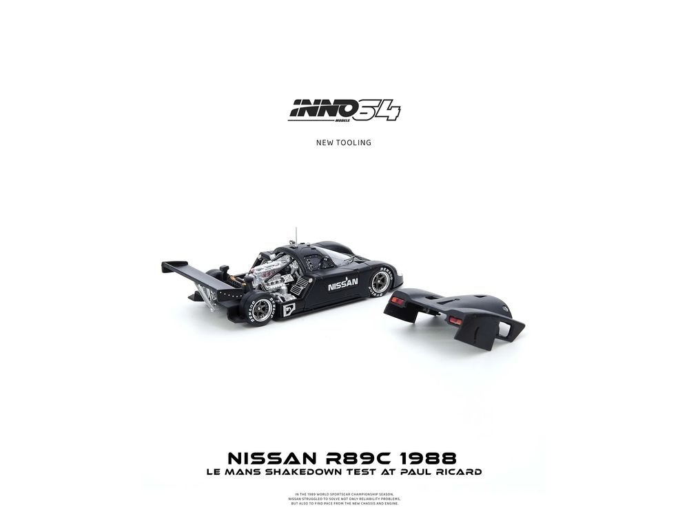 Nissan R89C Matt Black "Le Mans Shakedown Test at Paul Ricard 1988" 1/64 Diecast Model Car by Inno Models view 4