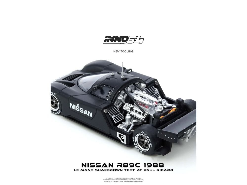 Nissan R89C Matt Black "Le Mans Shakedown Test at Paul Ricard 1988" 1/64 Diecast Model Car by Inno Models view 5